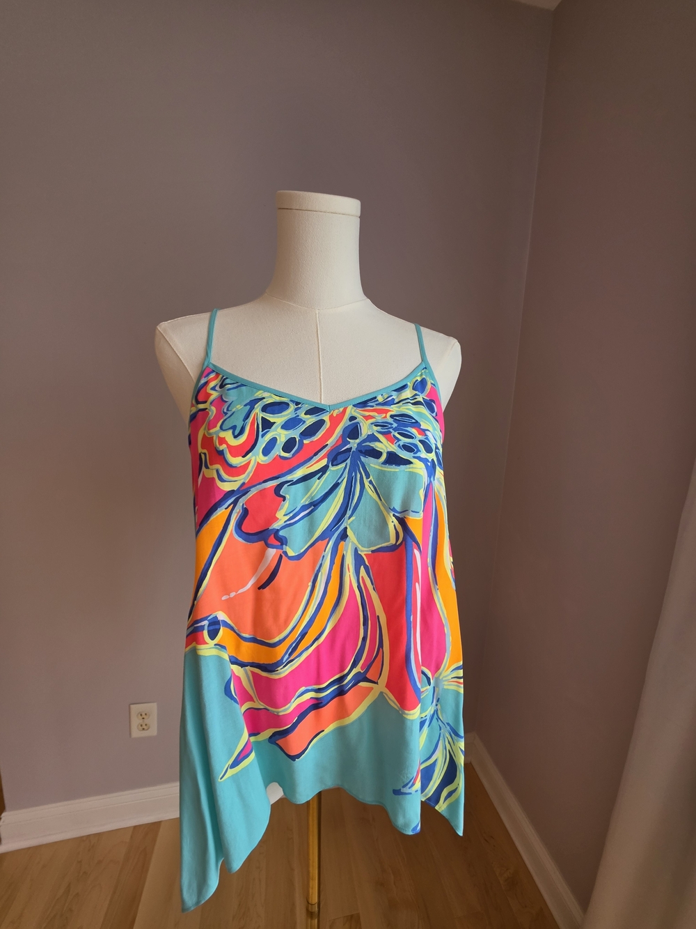 Lilly Pulitzer Turquoise Pink Orange Floral Swim Cover-Up Tank
